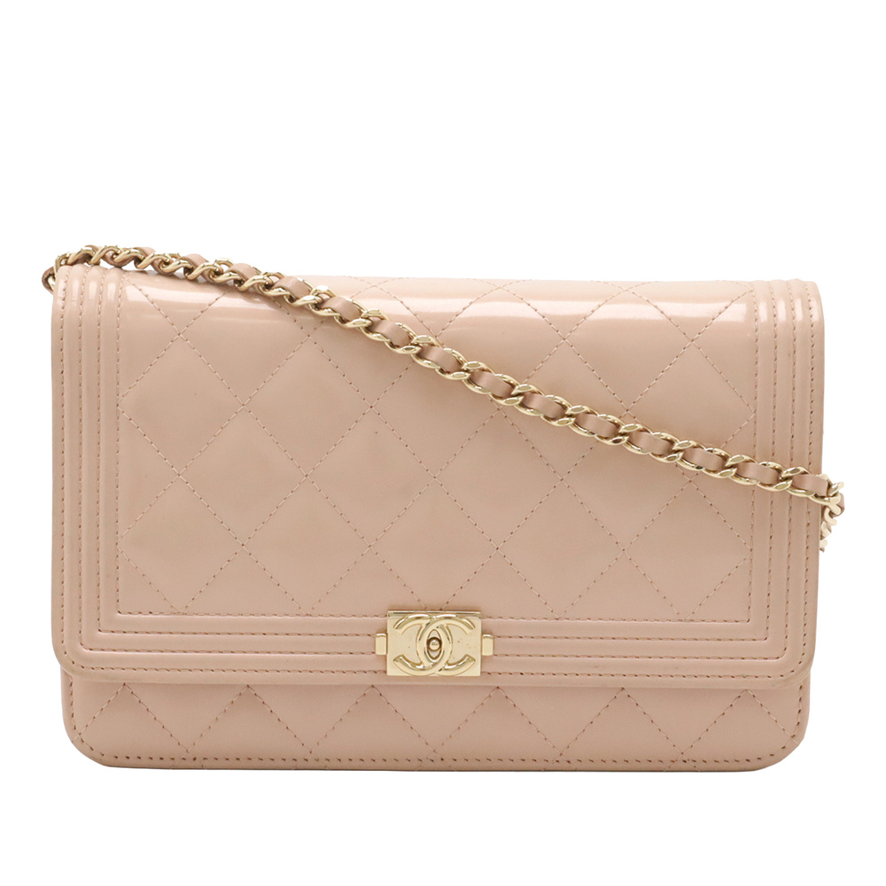 Pre-Loved Chanel Quilted Patent Boy Wallet on Chain